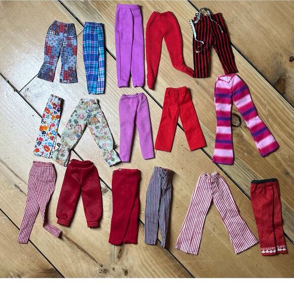 Lot of 16 Vintage Barbie Doll Clothing. Pants lot. Reds Pinks Flared Stripes - Picture 1 of 6